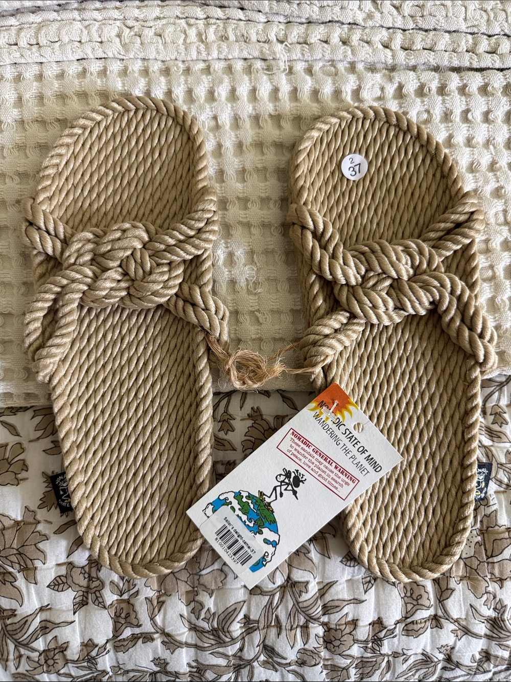 Woven Rope Slide Sandals in Natural Tan